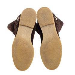 Pre Owned Louis Vuitton Brown Monogram Suede Fauvist Knee Boots Size 39.5