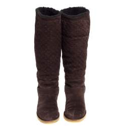 Pre Owned Louis Vuitton Brown Monogram Suede Fauvist Knee Boots Size 39.5