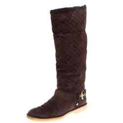 Louis Vuitton - Beth Suede Heel Knee High Shearling Boots Brown 39