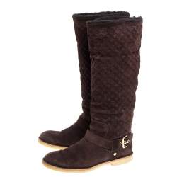 Pre Owned Louis Vuitton Brown Monogram Suede Fauvist Knee Boots Size 39.5