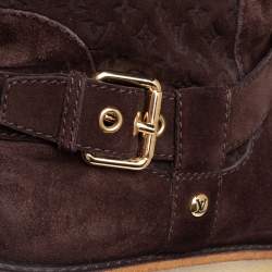 Pre Owned Louis Vuitton Brown Monogram Suede Fauvist Knee Boots Size 39.5
