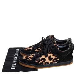 مملوكة مسبقًا Louis Vuitton Black Suede And Leopard Print Calf Hair Low Top Sneakers Size 38.5