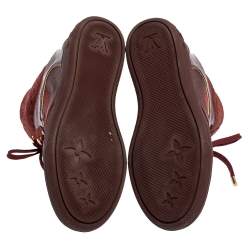 Pre Owned Louis Vuitton Burgundy Leather And Monogram Suede Wedge Sneakers Size 36.5
