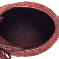 Pre Owned Louis Vuitton Burgundy Leather And Monogram Suede Wedge Sneakers Size 36.5