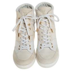 مملوكة مسبقًا حذاء رياضي لوي فيتون جلد أبيض وسويدي مونوغرامي ميلينيوم مقاس 36.5