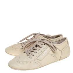 Pre Owned Louis Vuitton Off White Nubuck Leather Lace Up Brogue Sneakers Size 37