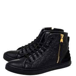 مملوكة مسبقًا Louis Vuitton Black Monogram Embossed Leather Punchy High Top Sneakers Size 35.5