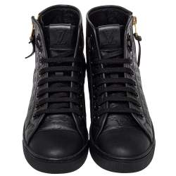 مملوكة مسبقًا Louis Vuitton Black Monogram Embossed Leather Punchy High Top Sneakers Size 35.5
