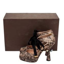 Pre Owned Louis Vuitton Pink/Black Lace And Velvet Can Can Peep-Toe Pumps Size 38