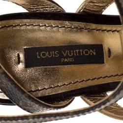 مملوكة مسبقًا Louis Vuitton Brown/Gold Monogram Canvas and Leather Strappy Platform Wedge Sandals Size 35.5