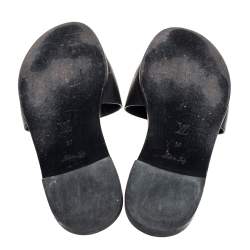 Pre Owned Louis Vuitton Black Leather Lockit Flat Slides Size 37