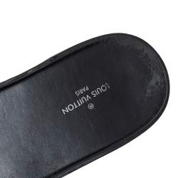 Pre Owned Louis Vuitton Black Leather Lockit Flat Slides Size 37