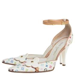 مملوكة مسبقًا Louis Vuitton White Canvas Multicolore Monogram Sandals Size 38.5