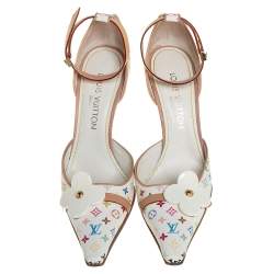 مملوكة مسبقًا Louis Vuitton White Canvas Multicolore Monogram Sandals Size 38.5