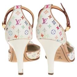 مملوكة مسبقًا Louis Vuitton White Canvas Multicolore Monogram Sandals Size 38.5
