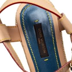 مملوكة مسبقًا Louis Vuitton Beige Monogram Denim & Leather Espadrilles Wedge Sandals Size 37.5