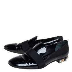 Pre Owned Louis Vuitton Black Patent Leather Smoking Slippers Size 37