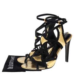 Louis Vuitton Gold and Black Python Embossed Leather And Suede Trim Cut Out Ankle Strap Sandals Size 39