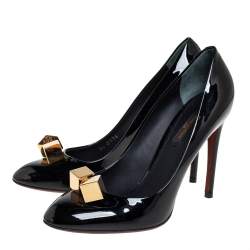 Pre Owned Louis Vuitton Black Patent Leather Cube Pumps Size 39