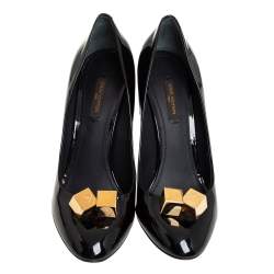 Pre Owned Louis Vuitton Black Patent Leather Cube Pumps Size 39
