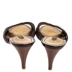 Pre Owned Louis Vuitton Brown Monogram Min Lin Canvas Criss Cross Slide Sandals Size 38.5