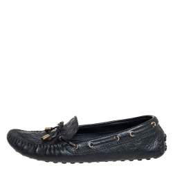 Pre Owned Louis Vuitton Black Monogram Empreinte Leather Gloria Slip On Loafers Size 40