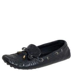 Pre Owned Louis Vuitton Black Monogram Empreinte Leather Gloria Slip On Loafers Size 40