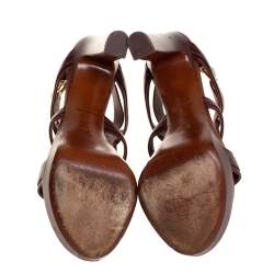 مملوكة مسبقًا صندل لوي فيتون جلد عنابي مزخرف نعل سميك مقدمة مفتوحة بحزام للكاحل مقاس 38