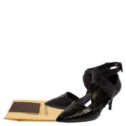 Pre Owned Louis Vuitton Black Lizard Leather Embossed And Patent Leather Ankle Strap Pointed Toe Pumps Size 40