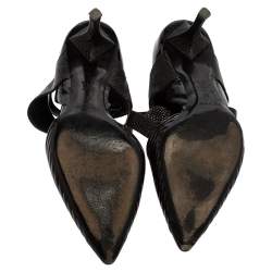 Pre Owned Louis Vuitton Black Lizard Leather Embossed And Patent Leather Ankle Strap Pointed Toe Pumps Size 40