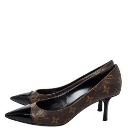 مملوكة مسبقًا Louis Vuitton Brown/Black Monogram Canvas And Leather Cap Toe Fetish Pointed Toe Pumps Size 37