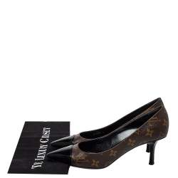 مملوكة مسبقًا Louis Vuitton Brown/Black Monogram Canvas And Leather Cap Toe Fetish Pointed Toe Pumps Size 37