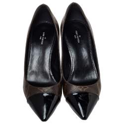 مملوكة مسبقًا Louis Vuitton Brown/Black Monogram Canvas And Leather Cap Toe Fetish Pointed Toe Pumps Size 37