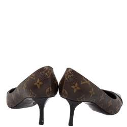 مملوكة مسبقًا Louis Vuitton Brown/Black Monogram Canvas And Leather Cap Toe Fetish Pointed Toe Pumps Size 37