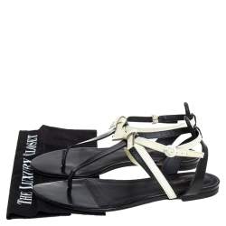 Pre Owned Louis Vuitton Black/Cream Patent Leather And Leather Flat Thong Sandals Size 41