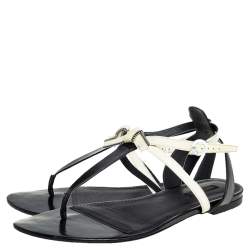 Pre Owned Louis Vuitton Black/Cream Patent Leather And Leather Flat Thong Sandals Size 41