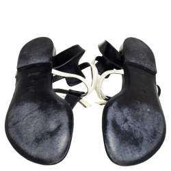 Pre Owned Louis Vuitton Black/Cream Patent Leather And Leather Flat Thong Sandals Size 41