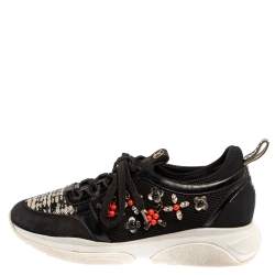 Pre Owned حذاء رياضي لوي فيتون شبك وجلد لامع أسود مزخرف كريستال منخفض من أعلى مقاس 37