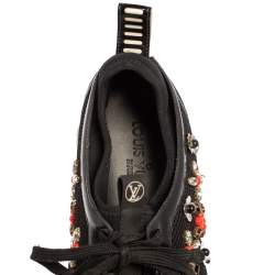 Pre Owned حذاء رياضي لوي فيتون شبك وجلد لامع أسود مزخرف كريستال منخفض من أعلى مقاس 37