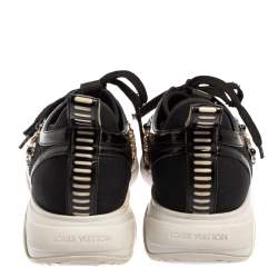 Pre Owned حذاء رياضي لوي فيتون شبك وجلد لامع أسود مزخرف كريستال منخفض من أعلى مقاس 37