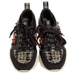 Pre Owned حذاء رياضي لوي فيتون شبك وجلد لامع أسود مزخرف كريستال منخفض من أعلى مقاس 37