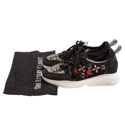 Pre Owned حذاء رياضي لوي فيتون شبك وجلد لامع أسود مزخرف كريستال منخفض من أعلى مقاس 37