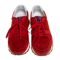 Pre Owned Louis Vuitton Red Perforated Suede Run Away Low Top Sneakers Size 37.5