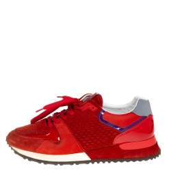 Pre Owned Louis Vuitton Red Perforated Suede Run Away Low Top Sneakers Size 37.5