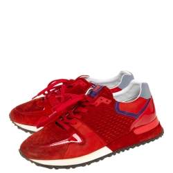 Pre Owned Louis Vuitton Red Perforated Suede Run Away Low Top Sneakers Size 37.5