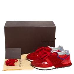 Pre Owned Louis Vuitton Red Perforated Suede Run Away Low Top Sneakers Size 37.5