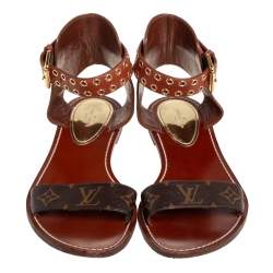 مملوكة مسبقًا Louis Vuitton Brown Monogram Canvas And Leather Passenger Flat Ankle Cuff Sandals Size 41