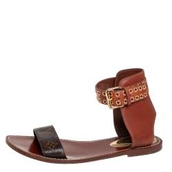 مملوكة مسبقًا Louis Vuitton Brown Monogram Canvas And Leather Passenger Flat Ankle Cuff Sandals Size 41