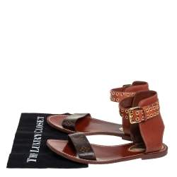 مملوكة مسبقًا Louis Vuitton Brown Monogram Canvas And Leather Passenger Flat Ankle Cuff Sandals Size 41