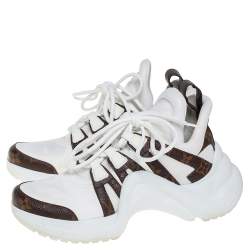 Louis Vuitton White/Brown Leather And Monogram Canvas Archlight Sneakers Size 37